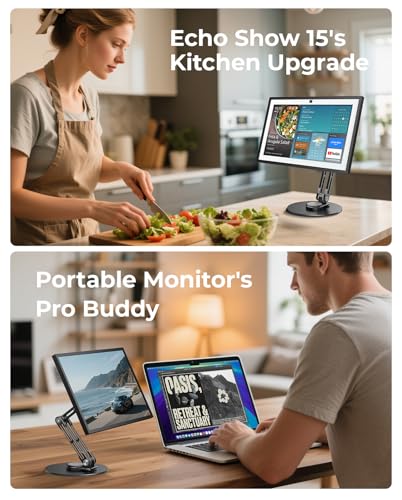 Portable VESA Monitor Stand for 15.6 Inch Monitors, Aluminum Portable Screen Mount for Desk with 360°Rotation Bases, Adjustable Secondary Travel Monitor Stand Compatible with 15.6/16/18.5 Inch - Black