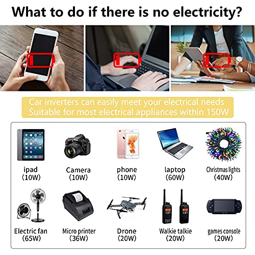 150W Power Inverters for Vehicles 12V DC to 110V AC Car Plug Adapter Outlet - color: Black