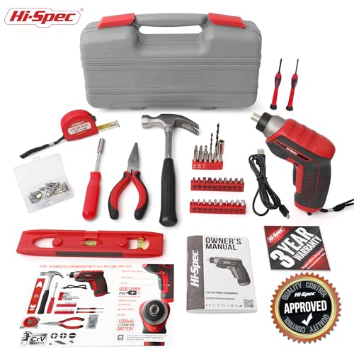 Hi-Spec 3.6V USB Electric Screwdriver for Home Repairs and Assembly, Red - color: Red, size: 35 Pieces