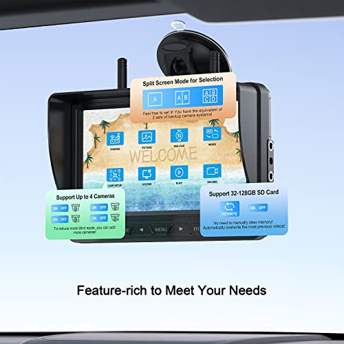 Fookoo HD 1080P 7" Wireless 3 Backup Camera System for Furrion Pre-Wired RV - size: 7" 3-Cam