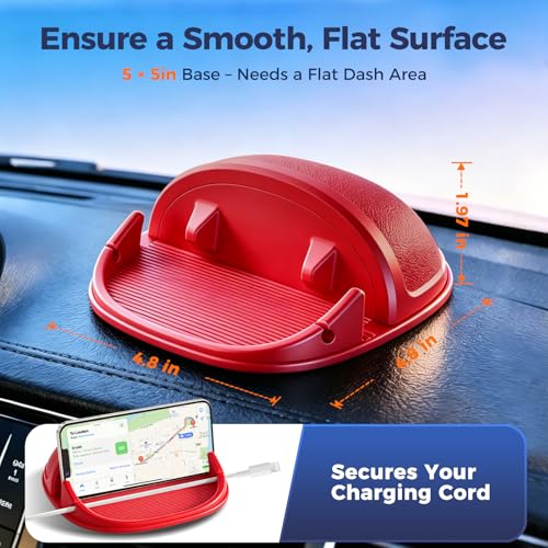 Loncaster Car Phone Holder, Car Phone Mount Silicone Car Pad Mat for Various Dashboards, Slip Free Desk Phone Stand Compatible with iPhone, Samsung, Android Smartphones, GPS Devices and More (Red) - color: Red-1pack
