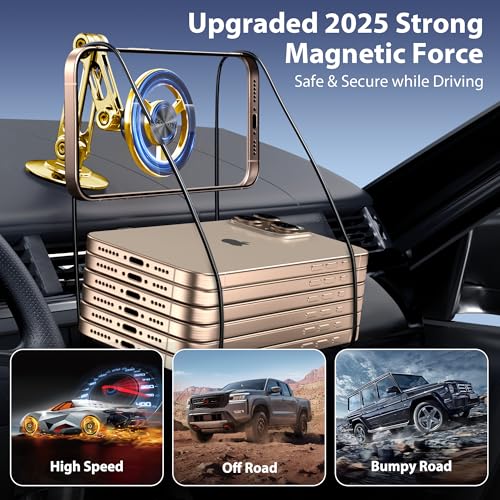 Ultra Magnetic Long-Arm Phone Holder Stand, Fits for MagSafe Car Mount Bracket【Windshield+Vent+Dash】, 360° Rotation Adjustable Strong Magnets Car Mount Desk Office Phone Cradle Holder, Gold - color: Gold