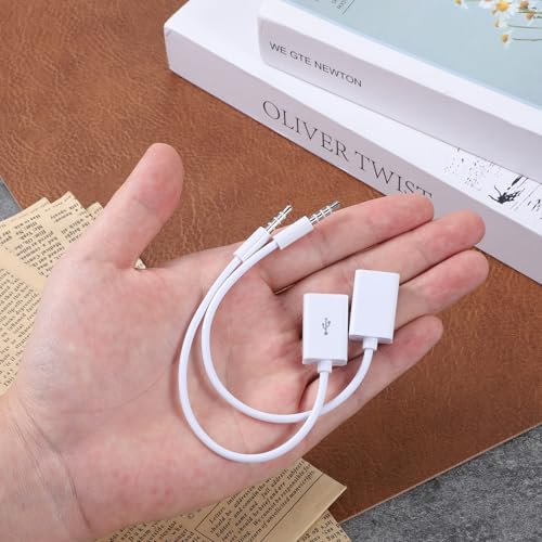 2-Pack AUX to USB Adapter, 3.5mm Male Audio Jack to USB 2.0 Female Converter Cable Only for Car AUX-in with MP3 Decoder