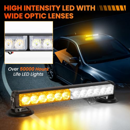 Amber/White Wireless Emergency Lights Bar for Trucks, Vehicles