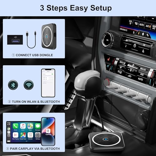 CarPlay Wireless Adapter, Wireless CarPlay Adapter for iPhone Converts Wired to Wireless CarPlay Dongle, Plug & Play Fit for Factory OEM Wired Apple CarPlay Cars from 2016 & iPhone iOS 10+ - style: rounded