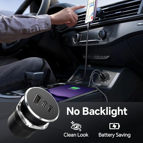 78W 12V USB Outlet with Silver Ring, Aluminum Car USB C Socket - color: 2Pcs