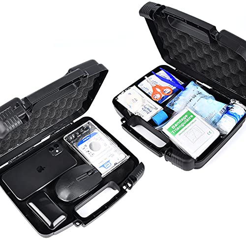 Small Hard Case with Foam, 14" Lightweight Pluck Foam Padded Protection Carrying/Storage Case - Customizable Interior for GoPro, Camera, iPhone, Tablet, Black - Outer Size:14” x 10.4” x 3.5” - style: Inner 13.7" X 8.6" X 3.1"