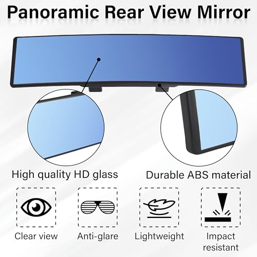Rear View Mirror, Universal 12 Inch Wide Angle Rear View Mirror Convex - color: Blue