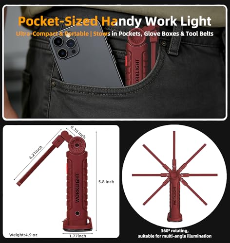 Rechargeable Work Light Flashlight, Tool Gifts for Fathers - color: RED 4PCS