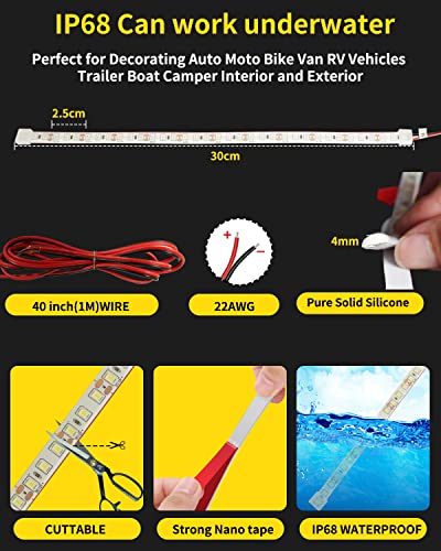 YM E-Bright Waterproof LED Strip Lights, DRL 12in 36SMD 12V Red 4 Pack - color: Red, size: 12 inch