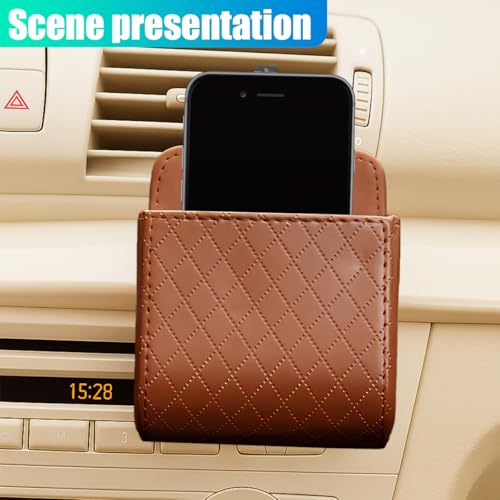 YoRise PU Leather Car Air Vent Storage Bag, Car Console Organizer (Brown) - color: Brown