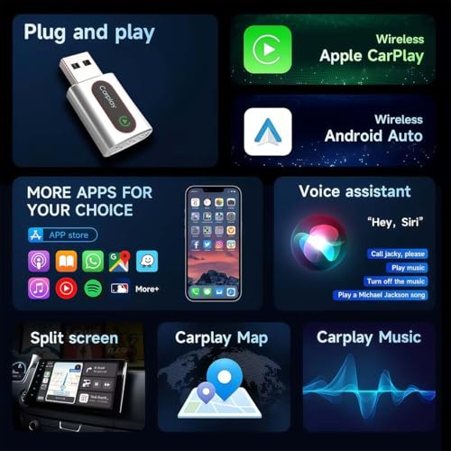 2 in 1 Mini USB Wireless Carplay Adapter, Smart Vehicle Connectivity Box for iPhone and Android Auto, Dongle for Factory Wired Car Systems (Silver)