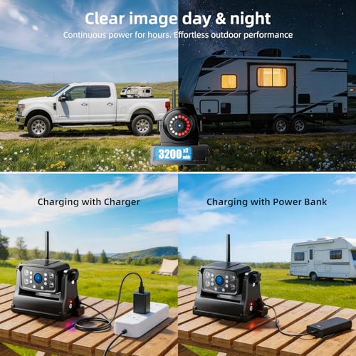 Magnetic RV Wireless Backup Camera, HD 1080P 10" Loop Recording Monitor, 2-Rear View 2-Side View Cameras Wireless System for RV Trailer Trucks, Built-in 9600mAh Battery, Night Vision- ZEROXCLUB BC104 - size: 10" 4-Cam