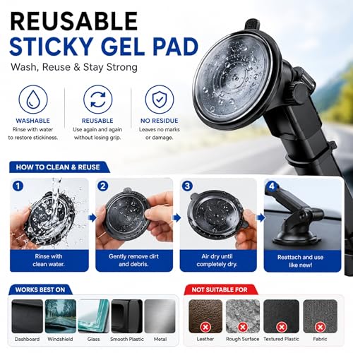 Wireless City Car Phone Holder, Ultra Stable, Big Phones & Thick Case Friendly, Adjustable Long Arm Cell Phone Holder for Car Dashboard Windshield Car Mount