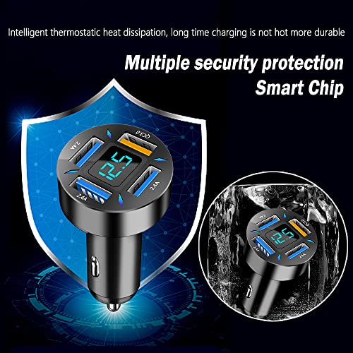 4-in-1 Car Charger 66W Super Fast Charging with USB 2.4A&QC 3.0(Voltmeter&LED Lights) Universal Quick Charge for 12-24V Car Cigarette Lighter Plug(Black-QC/2.4A) - color: Black-QC/2.4A