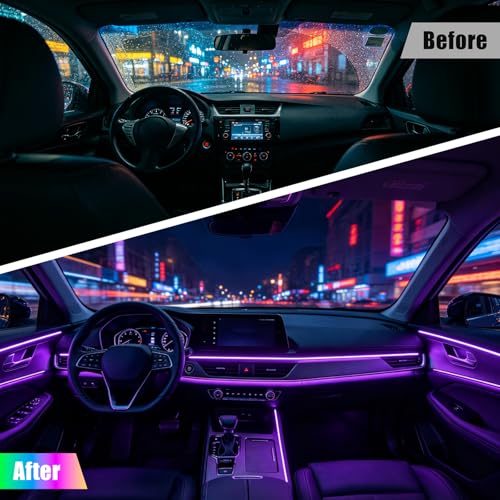 Interior Car LED Strip Lights, 5 in 1 RGB Ambient Lighting with 236 Inches Fiber Optic, Wireless APP Control Music Mode Inside Car Lighting Decorations for Cars, Trucks, Vans, SUVs