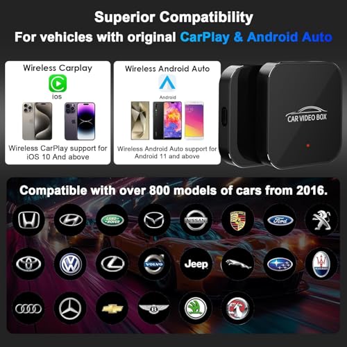 Wireless Carplay Adapter with YouTube, 2025 Carplay Wireless Adapter & Android Auto Dongle Easy to Setup,5GHz WiFi,Video Box Convert Wried to Wire Less Car Play Stream to Your Car