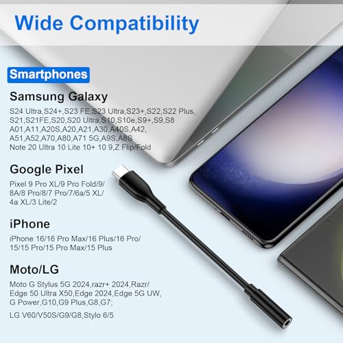USB C to 3.5mm Headphone Adapter for Samsung Galaxy S26 S25 Ultra S24FE A17 - color: black