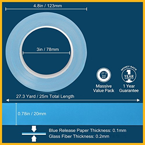 HPFIX Thermal Adhesive Tape 20mm by 25M, High Performance Thermally Conductive Tape Apply for Coolers, Heat Sink, LED Strips, Computer CPU, GPU, Easy to Apply & High Durability - size: 20mm x 25m