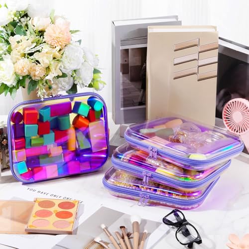 Hoolerry 4 Pcs Hard Clear Zipper Case,Clear,9.8 X 7.9 X 2 In,Purple Laser - color: Purple Laser, size: 9.8 x 7.9 x 2 in