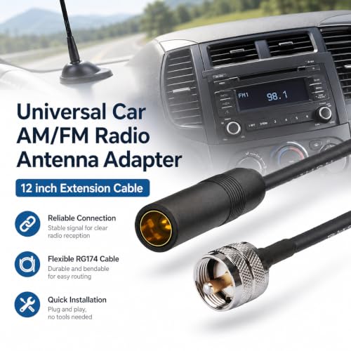 UHF Male to AM/FM Female Adapter RG174 Coax Cable 12 inches Pigtail Jumper RF coaxial Cable for Radio Antenna