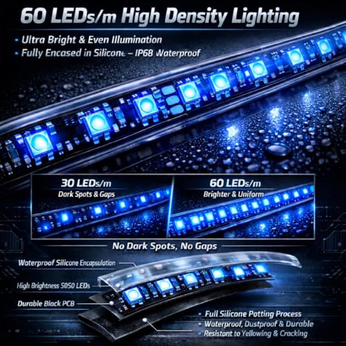 12V Marine Boat LED Light Strip Super Bright, 2 Pack 4FT IP68 Fully Waterproof RV Front Cap Lights, Golf Cart Underglow Roof Lights Strip for Truck ATV UTV SUV Car Pickup Trailer, Cuttable, Blue - color: Blue, size: 4FT