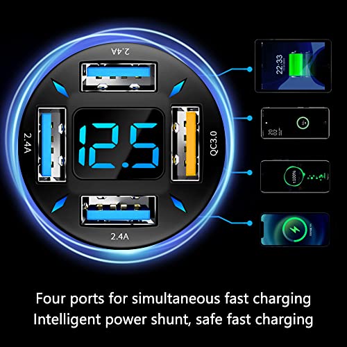 4-in-1 Car Charger 66W Super Fast Charging with USB 2.4A&QC 3.0(Voltmeter&LED Lights) Universal Quick Charge for 12-24V Car Cigarette Lighter Plug(Black-QC/2.4A) - color: Black-QC/2.4A