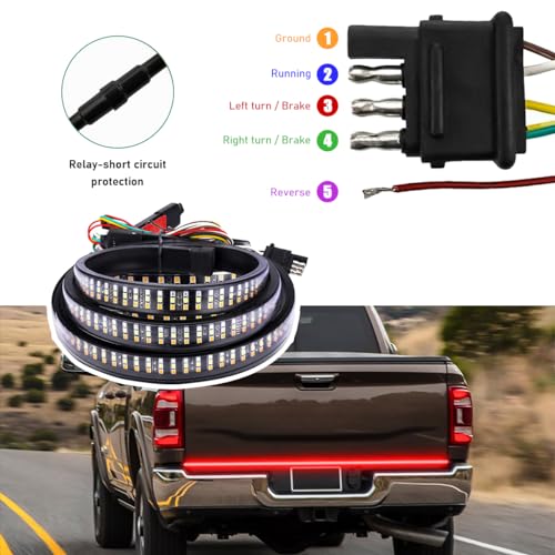 Yourkar Tailgate Light Bar, 59 Inch Triple Row LED Tailgate Light Bar, LED Flexible Strip with Red Running Brake White Reverse Yellow Turning Signals Lights, Car Accessories - color: Triple, size: 59"
