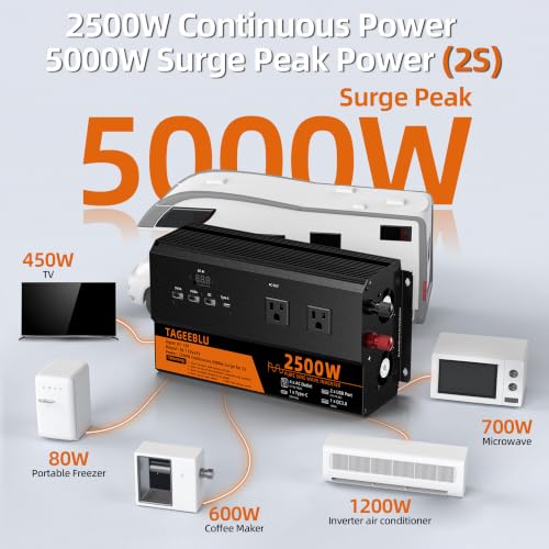 2500 Watt Pure Sine Wave Power Inverter, 12V DC to 110V 120V AC