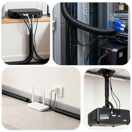 50FT 1/2 inch Split Wire Loom Tubing Kit with 2 Clamps - Flexible Abrasion Resistant Conduit for Automotive, Mechanical Cable Protection - size: 1/2"-50FT
