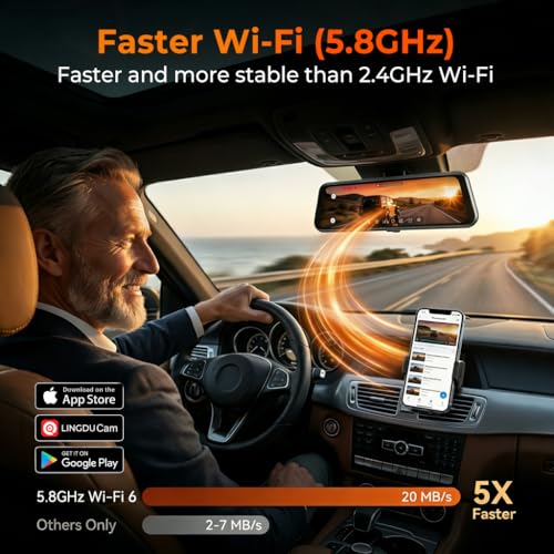 12" Mirror Dash Cam, 4K UHD Front and 2.5K Rear View Dash Camera for Car, with ADAS BSD LCA Smart Mode, GPS, G-Sensor, Loop Recording, Parking Monitor, Voice Control, 5.8GHz WiFi