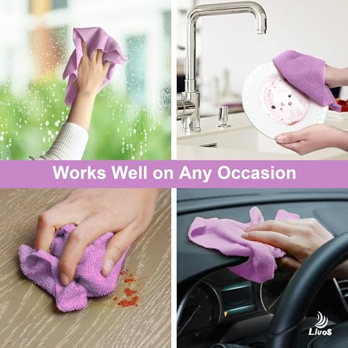 LIVOS Microfiber Cleaning Cloth Roll - 80 Pack, Reusable Paper Towels Purple Tear Away Towels, Microfiber Towels for Cars, Super Absorbent Lint Free Cleaning Rags for House,Kitchen,Window-11.5"x11.5" - color: Purple