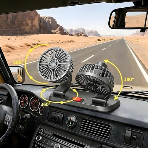 USB Dual Head Car Cooling Fan, 5V Brushless Motor, 2 Speed, 360° Rotation, Dashboard Mount, for Cars, SUVs, Trucks, RVs & Desk Use - color: 5V