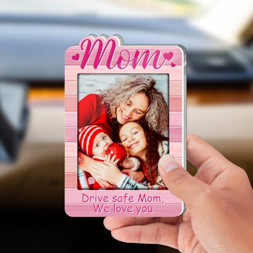Pink Car Visor Picture Frame for Mom, Drive Safe Photo Clip - color: pink