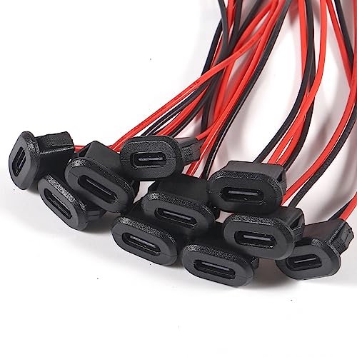 10PCS Type-C Female Chassis Waterproof 2P Solder Wire Type USB C Pigtail Cable Extension Power Cable USB-C Plug to 2 Pin Bare Wire Open End Connector - style: D