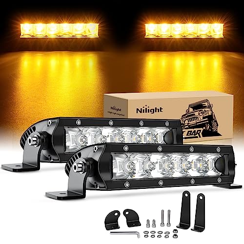 Nilight LED Light Bar Amber 2Pcs 7 Inch 30W Spot 3000LM Super Slim 3D Driving Fog Off Road Work Lights Pods for Trucks Pickup SUV ATV UTV Boat 4x4 Van Camper- 2 Style Mounting - color: Amber 30W Spot 3000LM