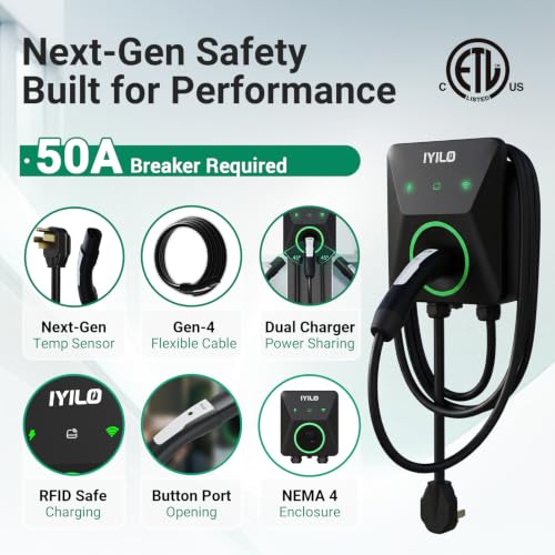 Level 2 EV Charger for Tesla, 40Amp/9.6KW, UL 2594/ETL/Energy Star - color: NACS-Gray