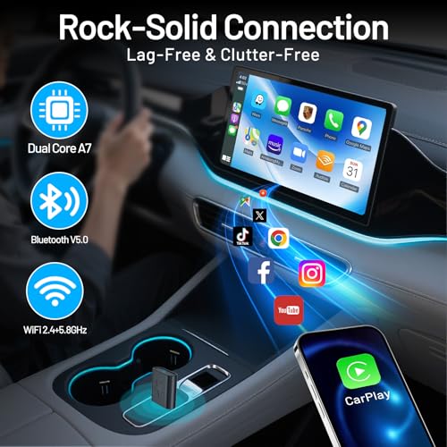 onffo Wireless CarPlay Adapter for iPhone and Android Auto, Convert Wired to Wireless Car Play Adapter for Apple iOS 10+/Android 10+