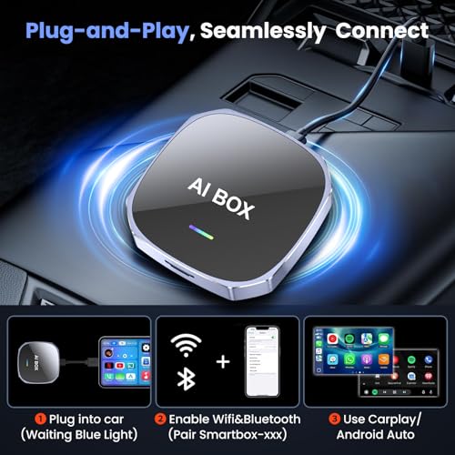 2-in-1 Wireless Apple CarPlay&Android Auto Adapter 2026, Magic AI Box Streaming Dongle Support Netflix/YouTube, Plug&Play, Car Play Wireless Adapter, Only Fit for Cars with Wired CarPlay/Android Auto