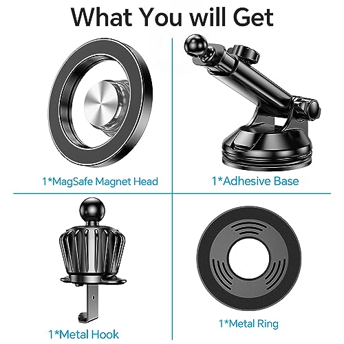 Kaistyle for MagSafe Car Mount【Powerful Suction Cup】 Magnetic Phone Mount for Car Phone Holder Dashboard Windshield Air Vent Phone Holders for Your Car Mount for iPhone 17 Pro Max 16 15 14 13