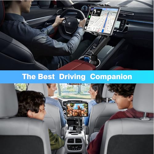 Cup Holder Car Tablet Mount for Truck, Ipad Cup Holder Car Mount with 15" Adjustable Arm Stand for Tablet iPhone 4.7-13in, iPad Pro Air Mini, Fire, iPhone 16 15, Galaxy S25 S24 Z Fold 6 5