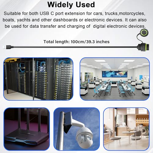 USB 3.0 Male to Female Mount Flush Extension Cable IP68 Outdoor Waterproof USB Threaded Socket Cable Adapter 5.0Gbps USB A Waterproof Socket for Data + Power,Industrial Standard 3.28ft