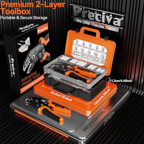 Preciva Mini-Fit Jr Kit Crimping Tool, with 12 Types 2-10 Pin Molex 4.2mm Connector, AWG 28-16 Terminals Terminals Crimping Pliers Compatible Dupont, Molex, KF2510