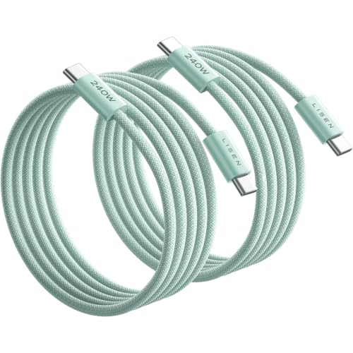 LISEN USB C to USB C Cable, 240W PS/2 Fast Charging Cable (6.6FT+6.6FT) - color: Light Green, size: 6.6FT+6.6FT