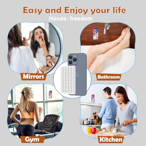 Double Sided Silicone Suction Phone Holder Mount, Silicon Accessory for iPhone and Android, Hands-Free Mirror Shower Phone Holder, TikTok Videos and Selfies (Pink+White) - color: Pink+White