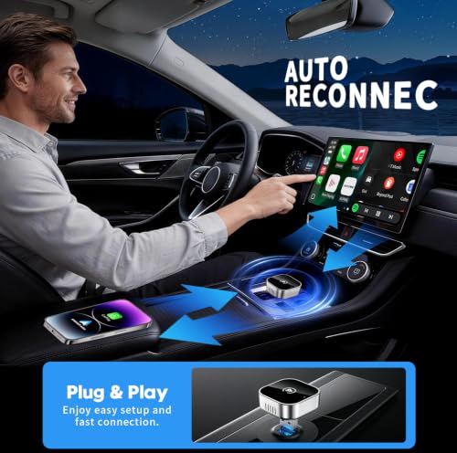 2 in 1 Wireless CarPlay and Android Auto Adapter,Convert Wired to Wireless Apple CarPlay Adapter,Easy Setup Plug and Play,Fast, Reliable & Super Easy to Use,Compact&Sleek Design Supports 1000+ Car