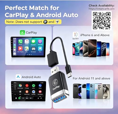 2026 Upgraded 2-in-1 Wireless CarPlay Adapter | A7 Chip & 5.8GHz High-Speed Transmission | Wired-to-Wireless Plug & Play | Supports iOS/Android Dual Systems | Ultra-Low Latency Seamless Connection