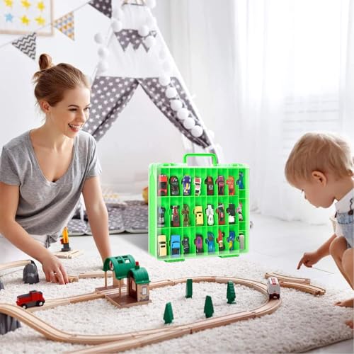 ALCYON 48-Compartment Toy Car Storage Case for Hot Wheels and for Matchbox - color: Green