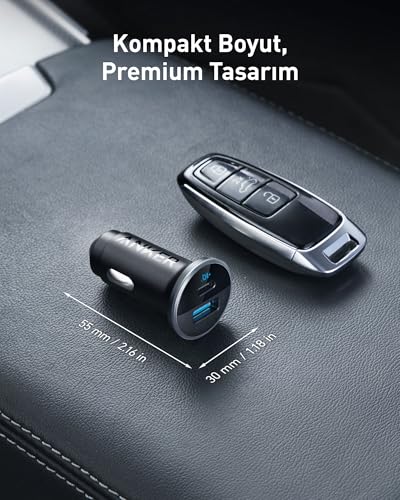 Anker 323 52.5W USB C Car Charger with 30W PowerIQ 3.0 Fast Charging