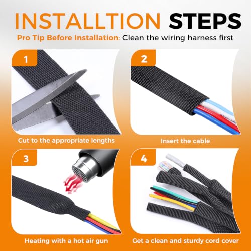 2:1 Ratio Automotive Heat Shrink Braided Sleeving 1''-26ft - size: 1"-26ft